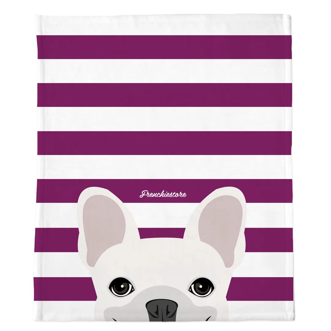 White French Bulldog on Beet Stripes | Frenchie Blanket