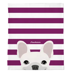 White French Bulldog on Beet Stripes | Frenchie Blanket