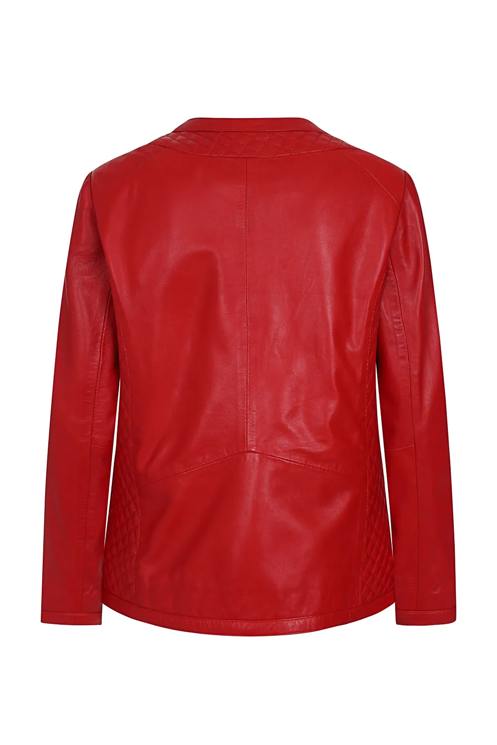 Women's Collarless Leather Jacket with Quilt Detail ELLIE